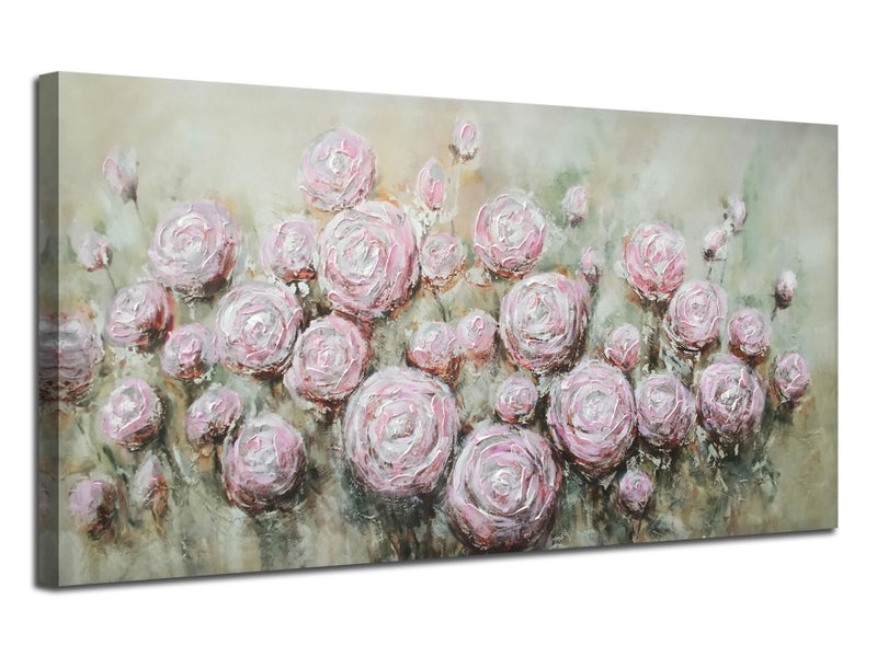 Arjun Floral Wall Art Living Room Rose Canvas Wall Art for Bedroom Flower Large Painting, Valentines Gift Textured Artwork Picture Home Office Dining Room Wall Decor, 40"x20" - Image 1