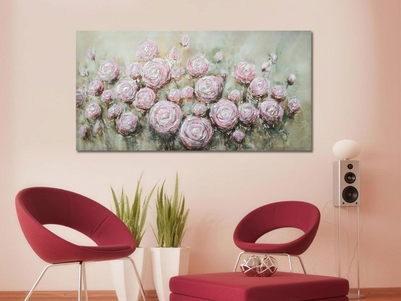 Arjun Floral Wall Art Living Room Rose Canvas Wall Art for Bedroom Flower Large Painting, Valentines Gift Textured Artwork Picture Home Office Dining Room Wall Decor, 40"x20" - Image 5