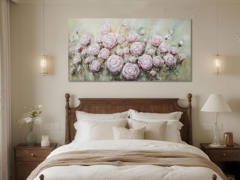 Arjun Floral Wall Art Living Room Rose Canvas Wall Art for Bedroom Flower Large Painting, Valentines Gift Textured Artwork Picture Home Office Dining Room Wall Decor, 40"x20" - Image 4