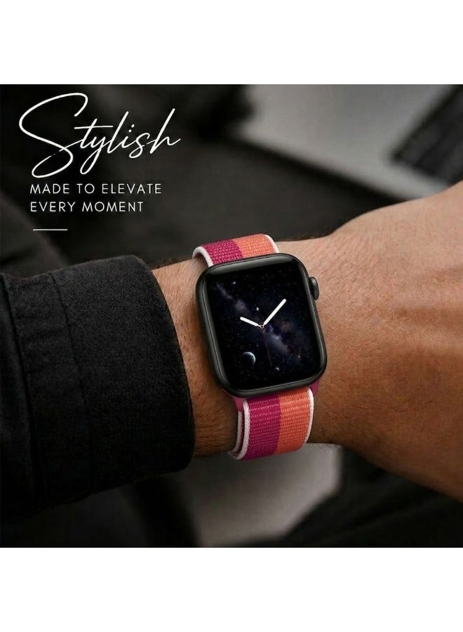 MARGOUN Breathable Nylon Sport Loop Band Compatible with Apple Watch 44mm 45mm 46mm 49mm for Women Men, iWatch Wrist Straps for Ultra 3 2, Se, Series 11 10 9 8 7 - Hibiscus Red - Image 5