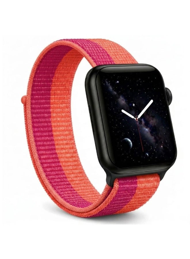 MARGOUN Breathable Nylon Sport Loop Band Compatible with Apple Watch 44mm 45mm 46mm 49mm for Women Men, iWatch Wrist Straps for Ultra 3 2, Se, Series 11 10 9 8 7 - Hibiscus Red - Image 1