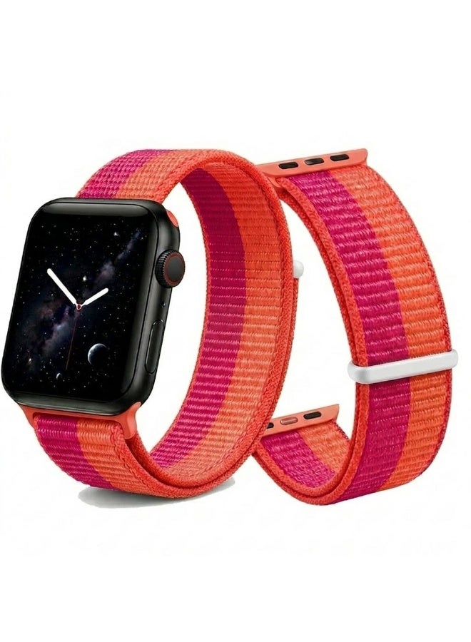 MARGOUN Breathable Nylon Sport Loop Band Compatible with Apple Watch 44mm 45mm 46mm 49mm for Women Men, iWatch Wrist Straps for Ultra 3 2, Se, Series 11 10 9 8 7 - Hibiscus Red - Image 2