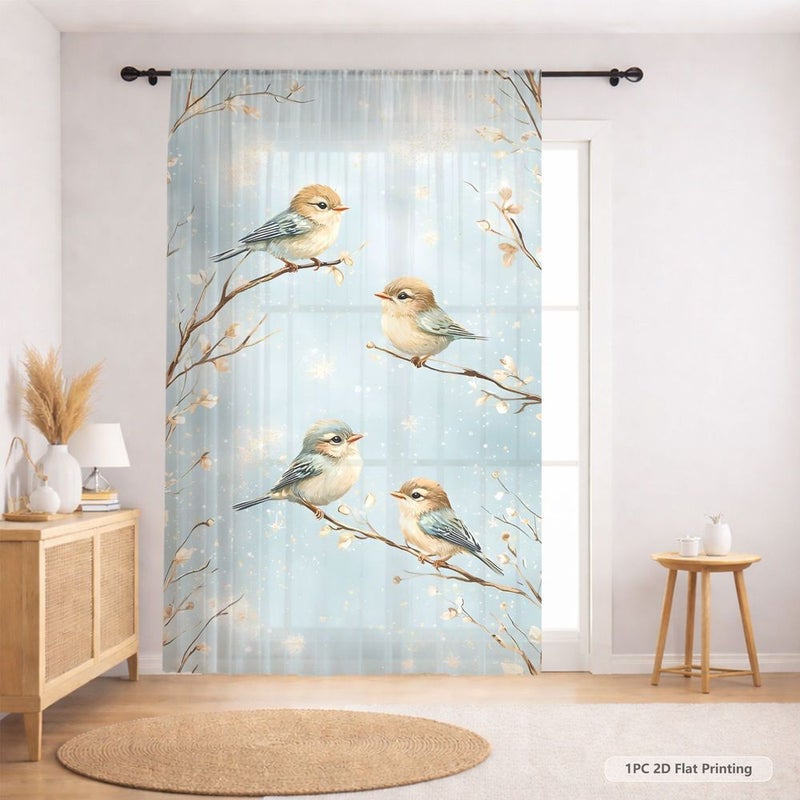 Sheer Window Curtain Panel Pastel Blue Cream W224 X H2362 Inch Rod Pocket - Image 3
