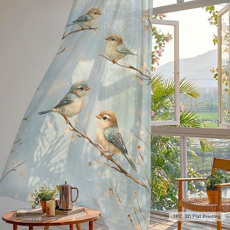 Sheer Window Curtain Panel Pastel Blue Cream W224 X H2362 Inch Rod Pocket - Image 1