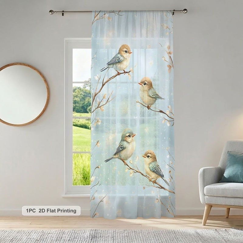Sheer Window Curtain Panel Pastel Blue Cream W224 X H2362 Inch Rod Pocket - Image 4