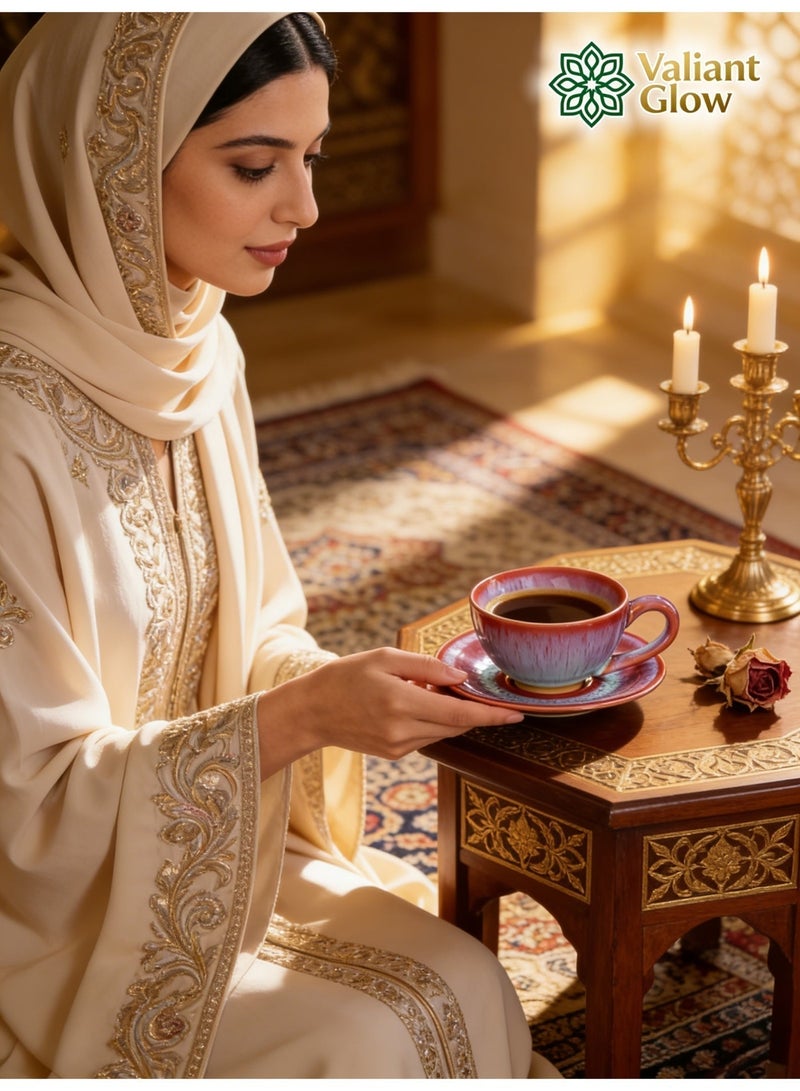 توهج شجاع طقم أكواب قهوة سيراميك | كوب قهوة عربي | كوب قهوة تركي | كوب قهوة مع صحن | أحمر | 150 مل - Image 3