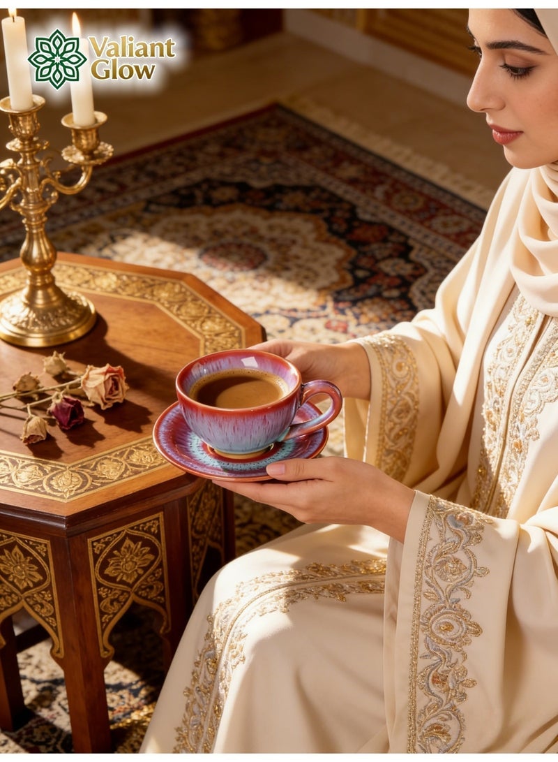 توهج شجاع طقم أكواب قهوة سيراميك | كوب قهوة عربي | كوب قهوة تركي | كوب قهوة مع صحن | أحمر | 150 مل - Image 2