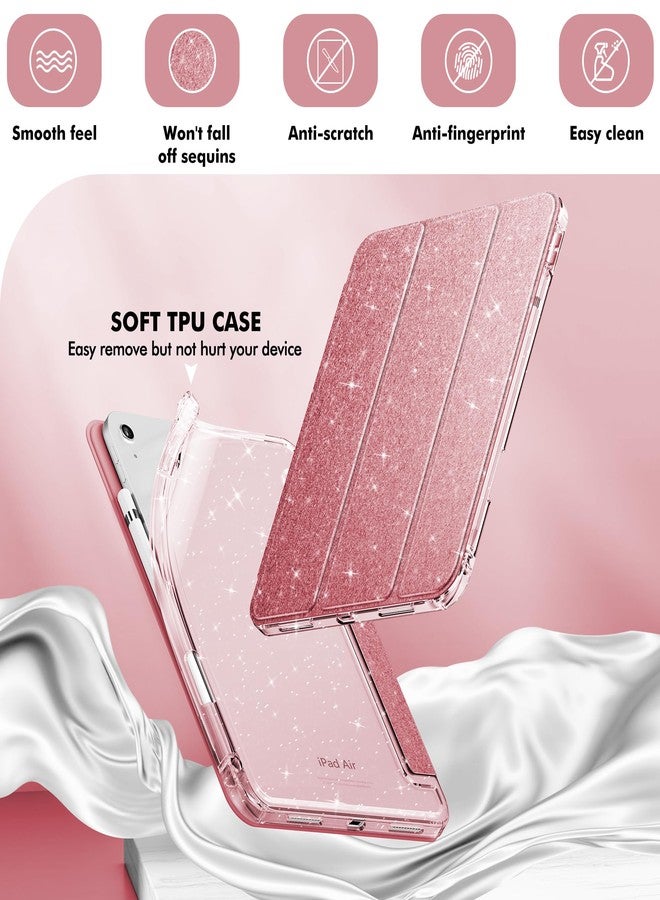 إنفيلاند جراب INFILAND لجهاز iPad Air مقاس 11 بوصة، الجيل السادس M2 2024، جراب لجهاز iPad Air مقاس 10.9 بوصة، الجيل الخامس/الرابع 2022/2020، غطاء لامع بظهر شفاف، حامل قلم رصاص للأطفال والفتيات، ذهبي وردي - Image 4