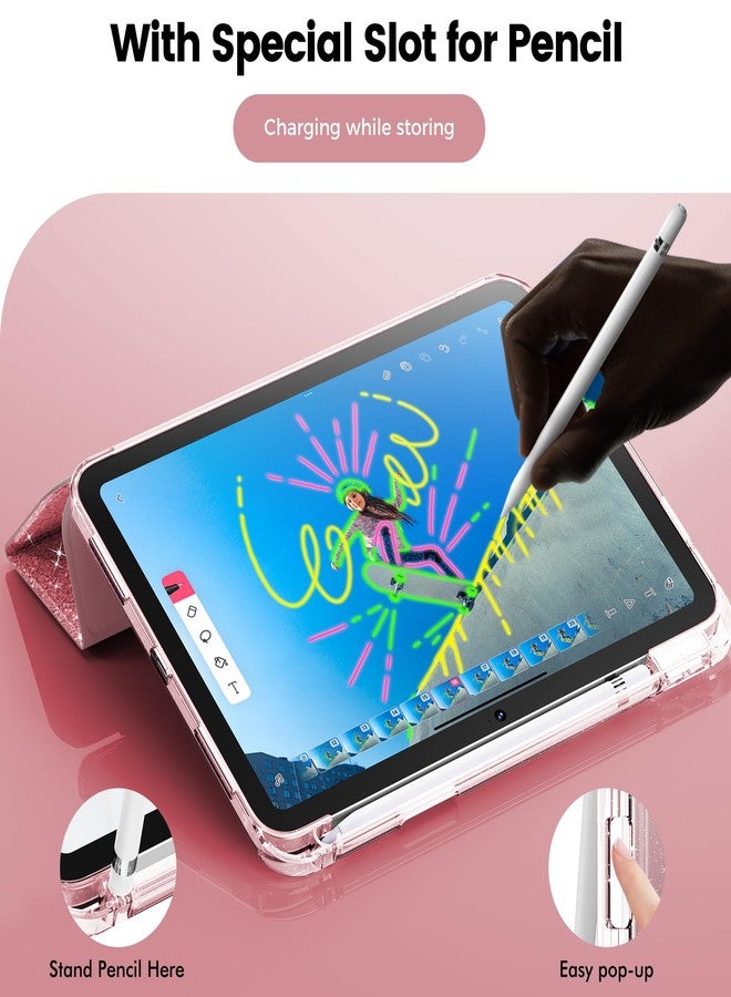إنفيلاند جراب INFILAND لجهاز iPad Air مقاس 11 بوصة، الجيل السادس M2 2024، جراب لجهاز iPad Air مقاس 10.9 بوصة، الجيل الخامس/الرابع 2022/2020، غطاء لامع بظهر شفاف، حامل قلم رصاص للأطفال والفتيات، ذهبي وردي - Image 5