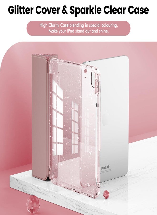 إنفيلاند جراب INFILAND لجهاز iPad Air مقاس 11 بوصة، الجيل السادس M2 2024، جراب لجهاز iPad Air مقاس 10.9 بوصة، الجيل الخامس/الرابع 2022/2020، غطاء لامع بظهر شفاف، حامل قلم رصاص للأطفال والفتيات، ذهبي وردي - Image 3