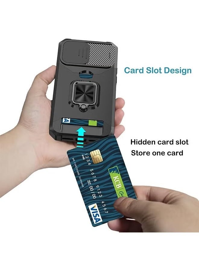 iPhone 16 Pro Case Cover with [Card Holder] [Slide Camera Cover] [360° Rotate Ring Kickstand] Heavy Duty Protective Phone Case for iPhone 16 Pro Back Cover Mobiles Accessories - Black - Image 2