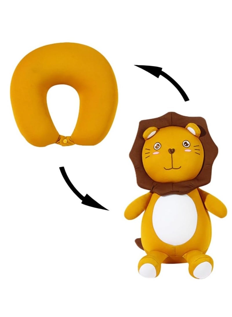 Excefore Travel Pillow Kid, 2-in-1 Travel Pillow for Kids, Neck, Soft and Adorable Bear Animals Plushie That Converts into a U-Shaped Neck Pillow for Ultimate Comfort During Airplane, Car, Train, Bus Trip - Image 1
