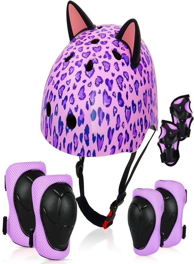 FIODAY Kids Helmet, Bike Helmets for Kids 8-14 with Knee Pads and Elbow Pads Wrist Guards, Youth Girls Adjustable Bike Helmet with DIY Cat Ears Skateboard Helmet for Scooter Skating Cycling,Purple - Image 1