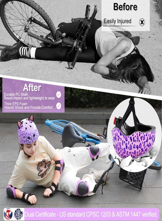 FIODAY Kids Helmet, Bike Helmets for Kids 8-14 with Knee Pads and Elbow Pads Wrist Guards, Youth Girls Adjustable Bike Helmet with DIY Cat Ears Skateboard Helmet for Scooter Skating Cycling,Purple - Image 3