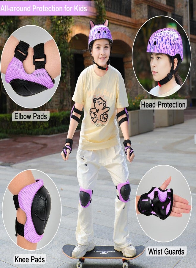 FIODAY Kids Helmet, Bike Helmets for Kids 8-14 with Knee Pads and Elbow Pads Wrist Guards, Youth Girls Adjustable Bike Helmet with DIY Cat Ears Skateboard Helmet for Scooter Skating Cycling,Purple - Image 2