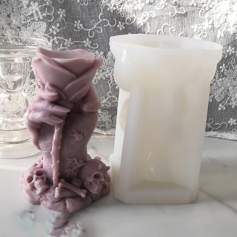 RKG ENTERPRISES RKG ENTERPRISES 4 Inch Skull Rose Candle Mold Hand Crystal Ball Mold Ghost Mold 3D Skull Candle Mold Silicone Mold for Resin Candle Mold Handmade Candle Mold BodyGhost Mold Candle Making Mold