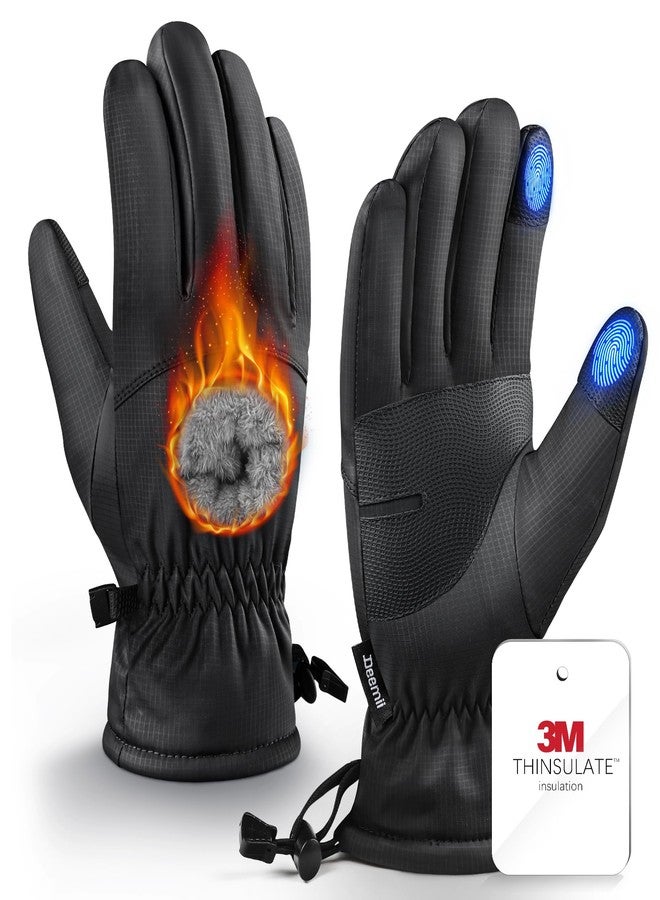 Deemii -10℉ Winter Gloves Men Women with 3M Insulation Plush Lining, Wind&Water-Resisitant Glove for Cold Weather Touchscreen, Black, L - Image 1