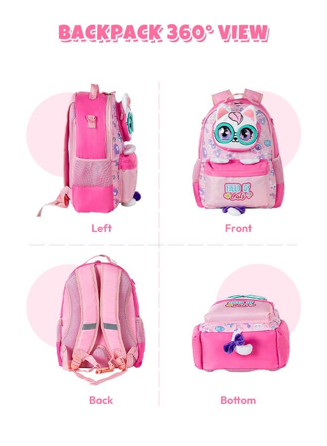 hibobi School Bags Set 3pcs for Girls, Kids Bags Cute Cat Backpack, Waterproof Bookbag, Large Capacity Casual Backpack with Lunch Bag and Pencil Case for Girls - Image 4