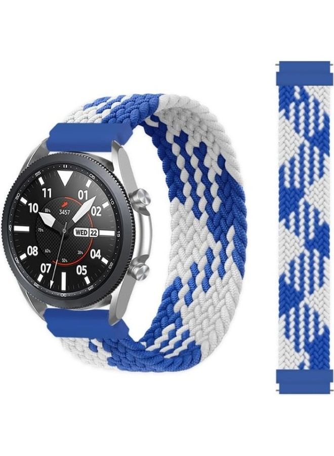 BGM Adjustable Nylon Braided Replacement Watchband For Samsung Galaxy Watch 3 45mm Blue/White - Image 1