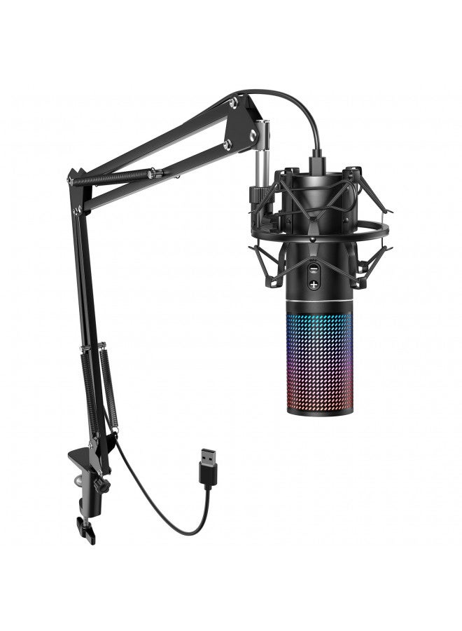 TONOR RGB Gaming Mic, TONOR USB PC Microphone with Adjustable Boom Arm, Quick Mute Button for Streaming, Podcasting, Recording, Singing, Condenser Cardioid Microfono Kit for PS4/5, Twitch Gamer YouTuber Q9S  - Image 1