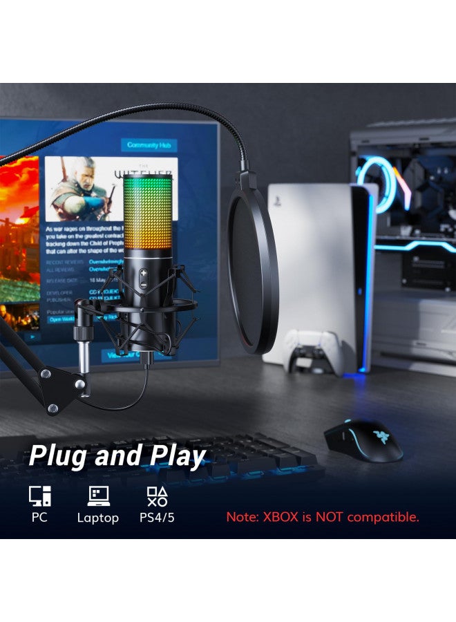 TONOR RGB Gaming Mic, TONOR USB PC Microphone with Adjustable Boom Arm, Quick Mute Button for Streaming, Podcasting, Recording, Singing, Condenser Cardioid Microfono Kit for PS4/5, Twitch Gamer YouTuber Q9S  - Image 2