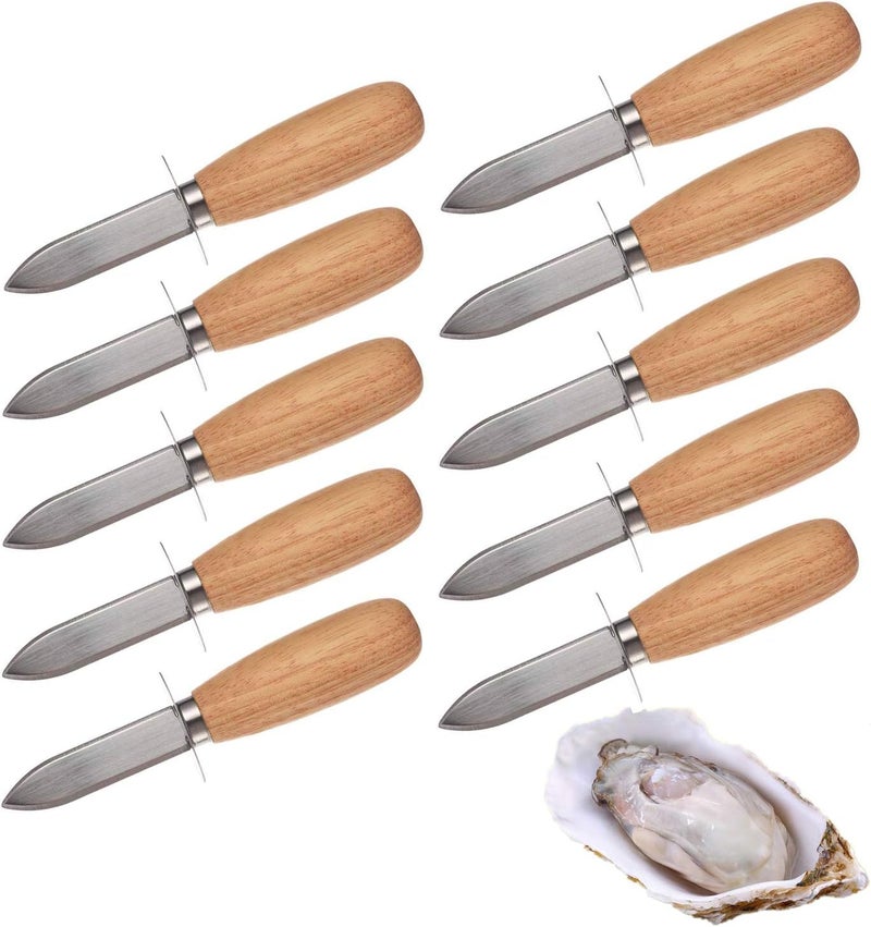 DOMG 10Pcs Oyster Clam Shucking Knife Opener with Wooden Handle - Image 1