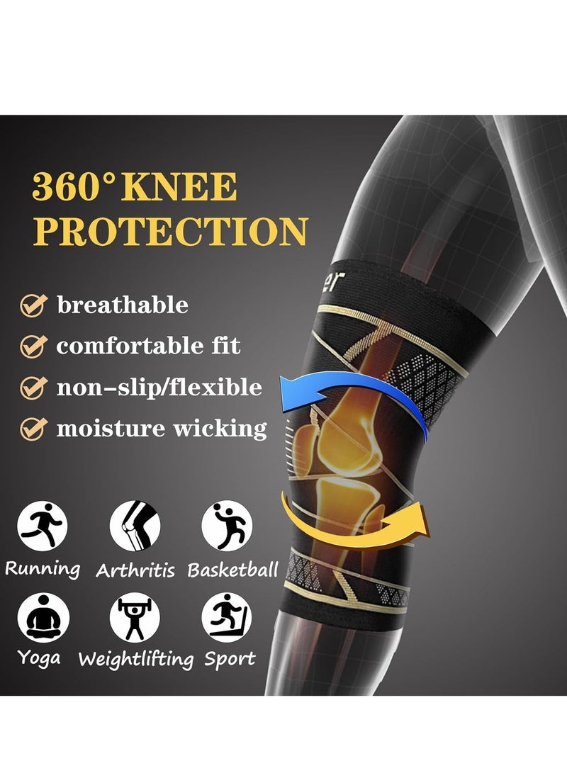 عام دعامات الركبة النحاسية مع حزام لألم الركبة للنساء والرجال (عبوة من قطعتين)، كم ضغط للركبة لالتهاب المفاصل، الرباط الصليبي الأمامي، تمزق الغضروف المفصلي، تخفيف آلام المفاصل، دعم الركبة للعمل والجري ورفع الأثقال - Image 5