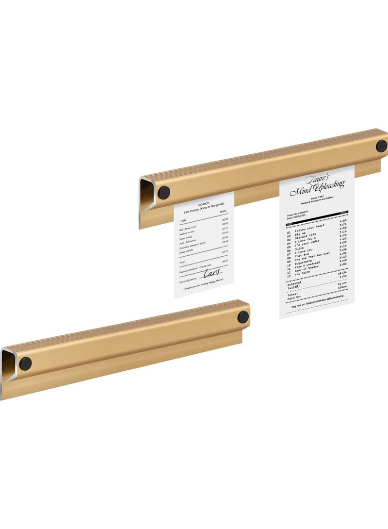 Excefore Self-Adhesive Golden Aluminum Menu Clip Holders–Pinch-Free Check Bill Organizer for Restaurants, Coffee Shops, Kitchens&Milk Tea Stands, 7.87" Durable Slide Racks 2 Pack - Image 1