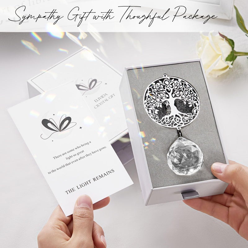 Elivida Sympathy Gift Modern Grief Gift for Lose of Loved Ones  Hanging Ornament with 40mm Clear Crystal Ball Rainbow Maker  Bereavement Gift Idea Tree of Life Design - Image 3