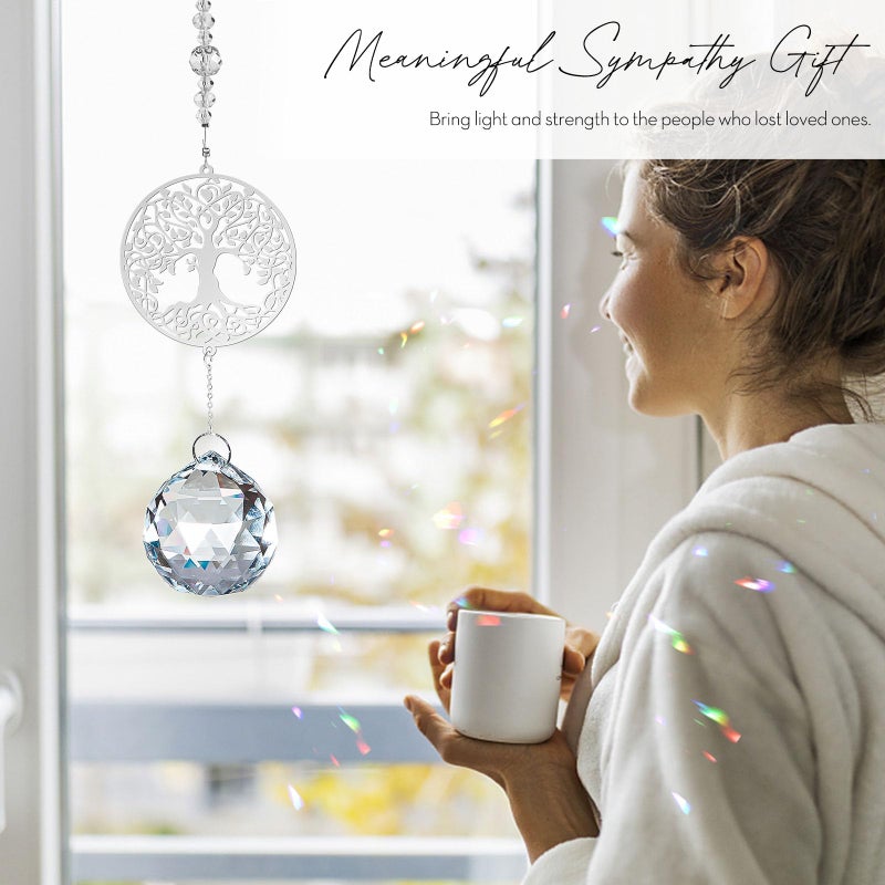 Elivida Sympathy Gift Modern Grief Gift for Lose of Loved Ones  Hanging Ornament with 40mm Clear Crystal Ball Rainbow Maker  Bereavement Gift Idea Tree of Life Design - Image 4