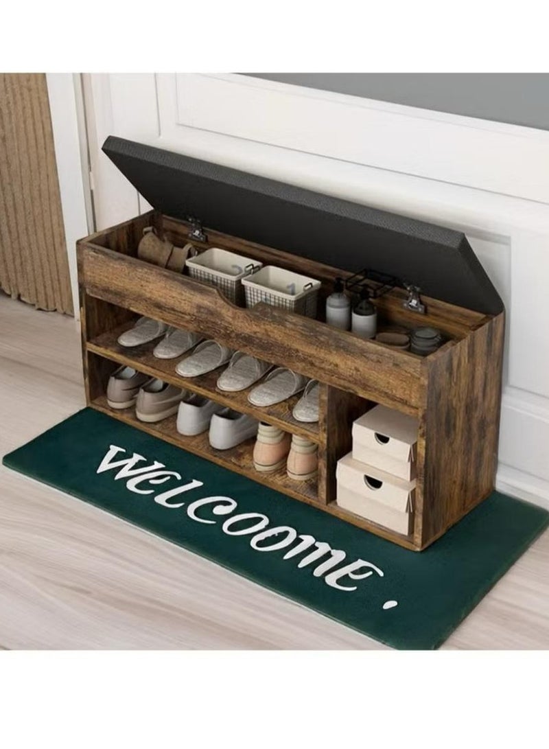 Generic Shoe Storage Bench, Shoe Bench with Cushioned Seat Cushion, Shoe Bench for Entryway Living Room Bedroom, 2-Tier Entryway Shoe Organizer Rack (Color: Brown)  - Image 1