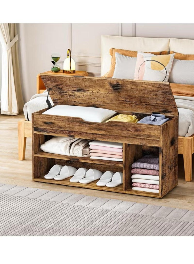 Generic Shoe Storage Bench, Shoe Bench with Cushioned Seat Cushion, Shoe Bench for Entryway Living Room Bedroom, 2-Tier Entryway Shoe Organizer Rack (Color: Brown)  - Image 2