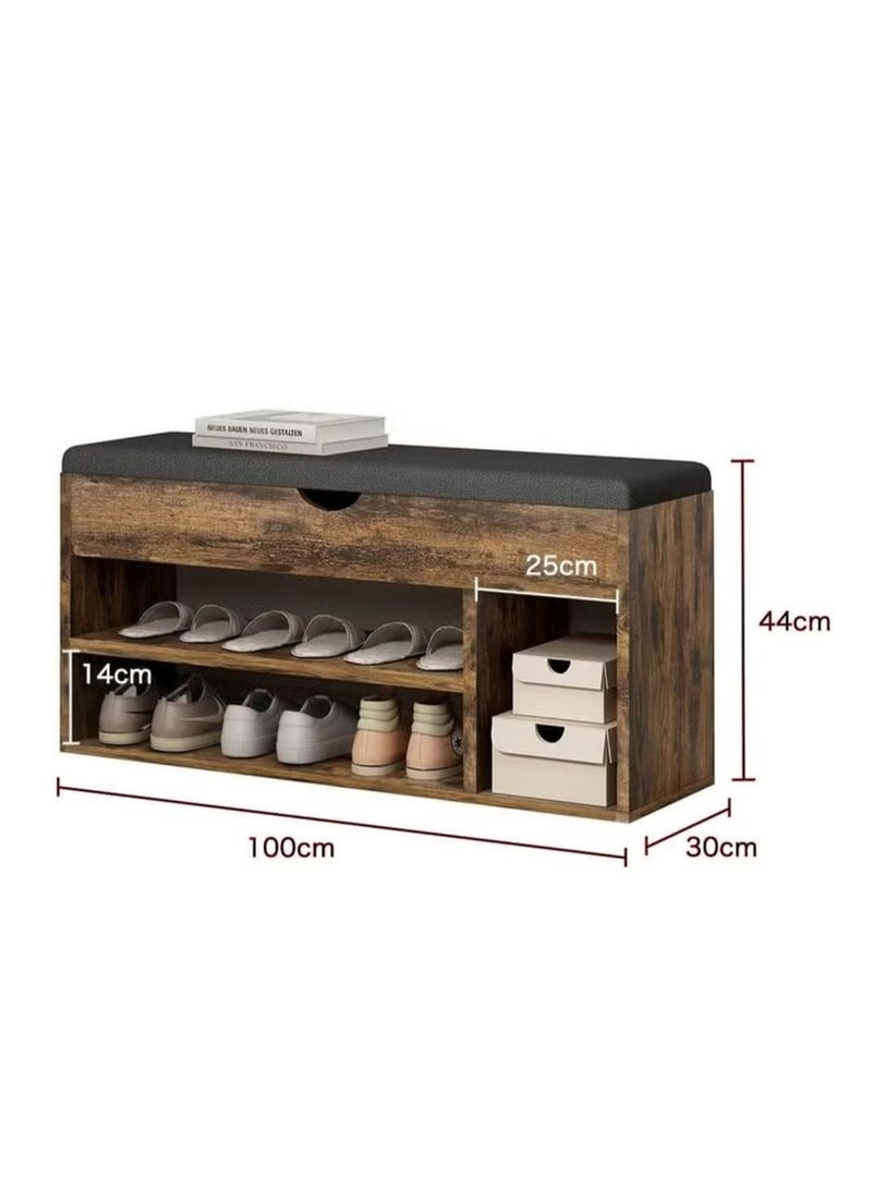 Generic Shoe Storage Bench, Shoe Bench with Cushioned Seat Cushion, Shoe Bench for Entryway Living Room Bedroom, 2-Tier Entryway Shoe Organizer Rack (Color: Brown)  - Image 3