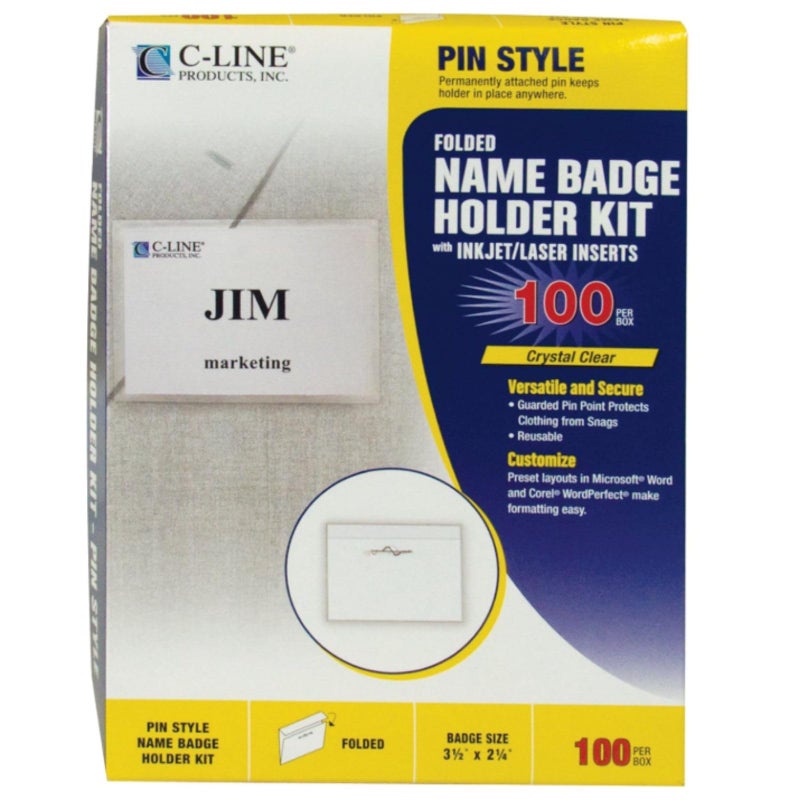 حاملات شارات الاسم بأسلوب دبوس CLine مع إدخالات 35 × 225 بوصة 100 في العلبة 94223