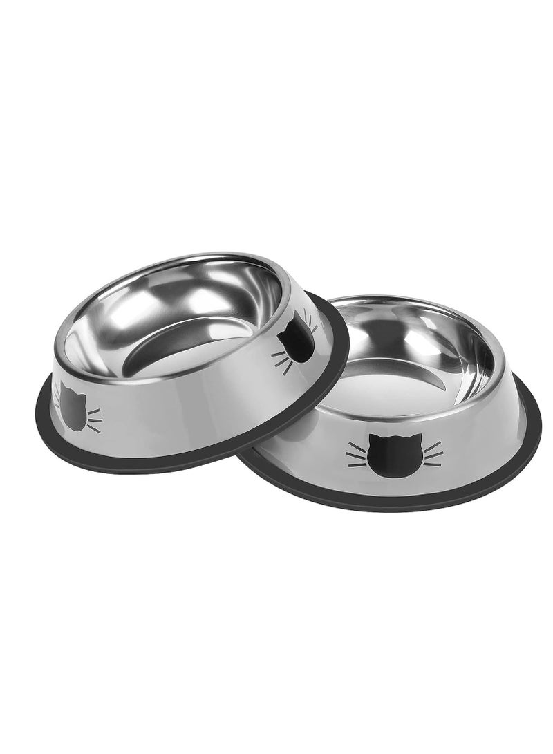 Generic 2Pcs Cat Bowls Non-Slip Stainless Steel Small Cat Food Bowls Unbreakable Thicken Cat Feeder 7 Oz Cat Dishes Suitable For Indoor Small Pets Removable Rubber Base Easily Clean,Grey. - Image 1