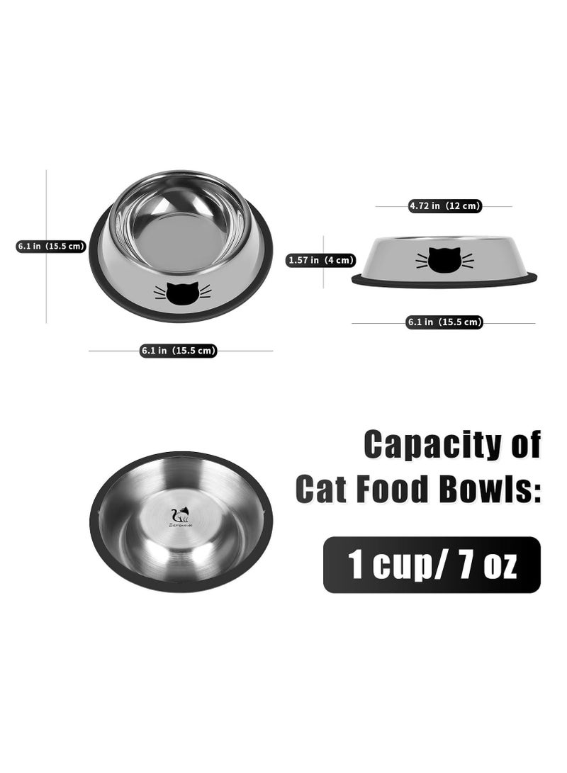 Generic 2Pcs Cat Bowls Non-Slip Stainless Steel Small Cat Food Bowls Unbreakable Thicken Cat Feeder 7 Oz Cat Dishes Suitable For Indoor Small Pets Removable Rubber Base Easily Clean,Grey. - Image 2