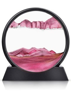Rubik Sand Art Liquid Motion, Round Glass 3D Moving Sand Art Picture Deep Sea Sandscape in Motion Display Flowing Sand for Adult Kid Desktop Home Office Work Decor (Pink, 7inch)  - Image 1