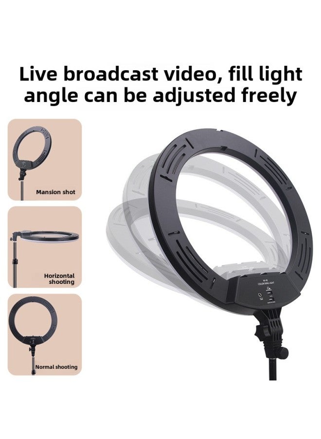 18-inch RGB Fill Light Mobile Phone Live Support Tripod TikTok Anchor Colorful LED Ring Lighting Light-Color:18-inch RGB Fill Light +2.1 M Bracket + Six Positions + V9 Sound Card + Feeding Bottle Microphone  - Image 4