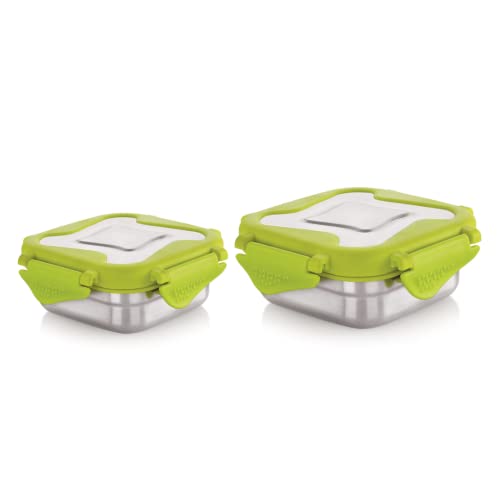 STEELLOCK Smart Stainless Steel Tiffin Lunch Box Set for Kids and Adults – Airtight Leakproof Square Containers with Steel Lids – Green 250ml & 360ml – School & Office - Image 1