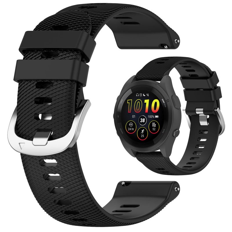 LOKEKE 20mm Silicone + Nylon Strap Compatible with Garmin Forerunner 165/165 Music – Black Replacement Band - Image 1