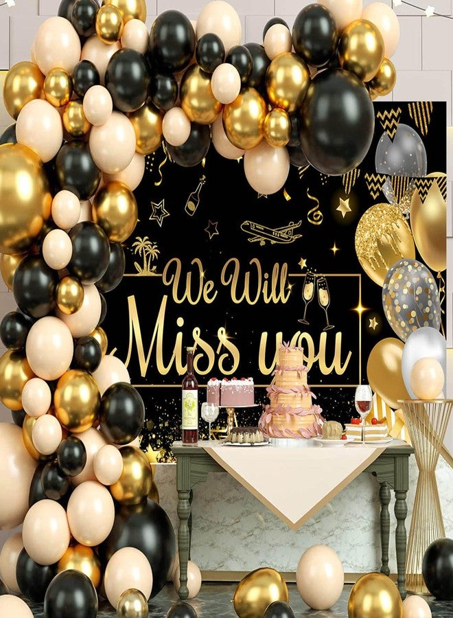 موكسيكا لافتة خلفية "سنفتقدك" من موتشيكا، كبيرة جدًا، باللونين الأسود والذهبي، لتزيين حفلات الوداع والتقاعد، خلفية مثالية للتصوير الفوتوغرافي (أسود وذهبي، 70.8 × 43.3 بوصة) - Image 2