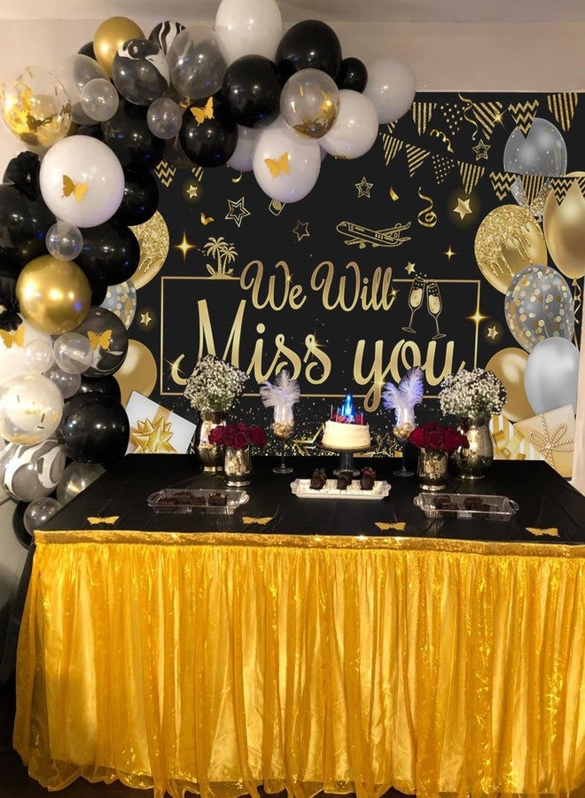 موكسيكا لافتة خلفية "سنفتقدك" من موتشيكا، كبيرة جدًا، باللونين الأسود والذهبي، لتزيين حفلات الوداع والتقاعد، خلفية مثالية للتصوير الفوتوغرافي (أسود وذهبي، 70.8 × 43.3 بوصة) - Image 4