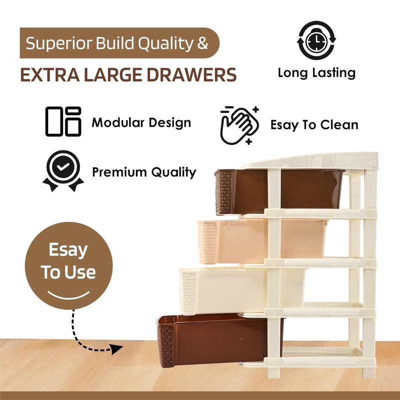 Kuber Industries Kuber Industries 4Layer Plastic Modular Storage Drawer for Home Kitchen Office Large Chest of Drawers Racks for Storage Multipurpose Dress Toys Organizer for Kids Room Multi Brown  - Image 4