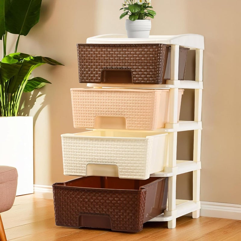 Kuber Industries Kuber Industries 4Layer Plastic Modular Storage Drawer for Home Kitchen Office Large Chest of Drawers Racks for Storage Multipurpose Dress Toys Organizer for Kids Room Multi Brown  - Image 1