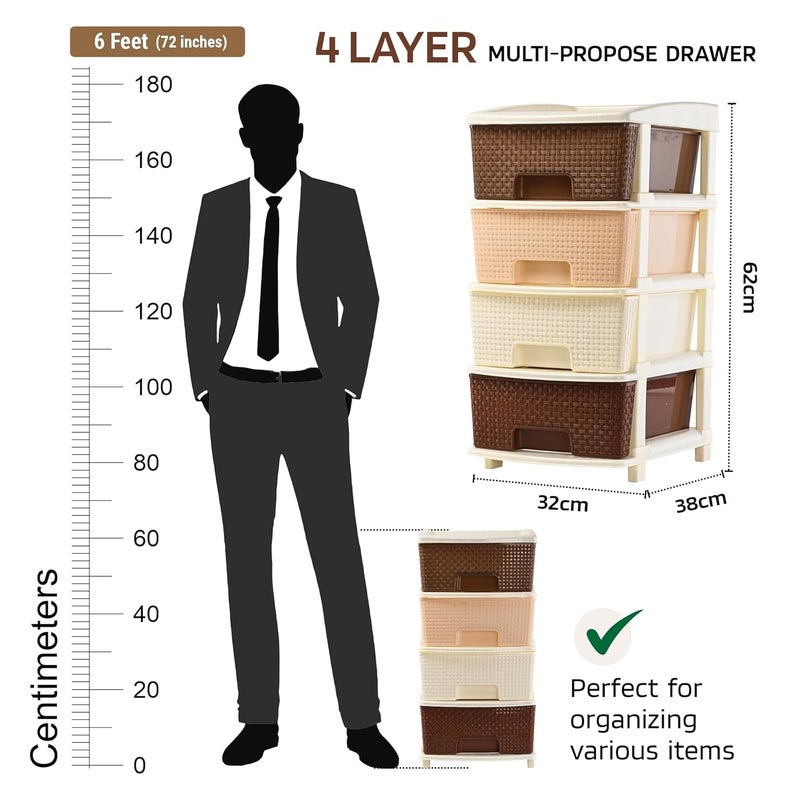 Kuber Industries Kuber Industries 4Layer Plastic Modular Storage Drawer for Home Kitchen Office Large Chest of Drawers Racks for Storage Multipurpose Dress Toys Organizer for Kids Room Multi Brown  - Image 2