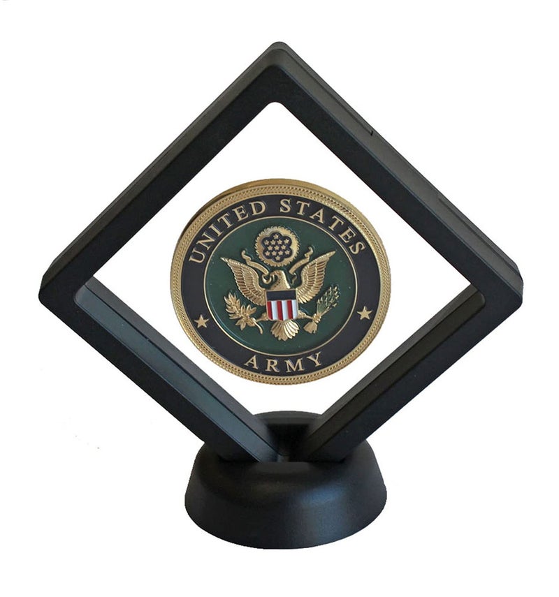 DisplayGifts Challenge Coin Display Case Stand 3D Floating Display Stand Holder, Can Also Hold Medallion Medal Military Coin Poker Chip and Arrowhead Artifacts - Image 1