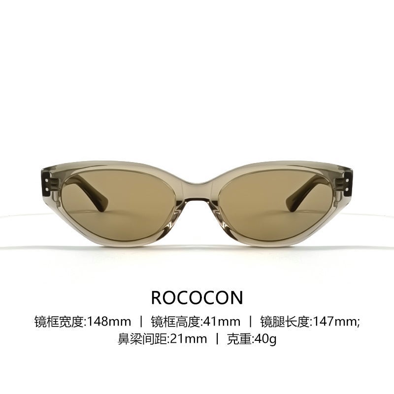 New Cats Eye gm Sunglasses Womens ROCOCON High-grade Sense Plate Anti-ultraviolet Fashion All-match Sunglasses for Men Transparent Brown (without box)