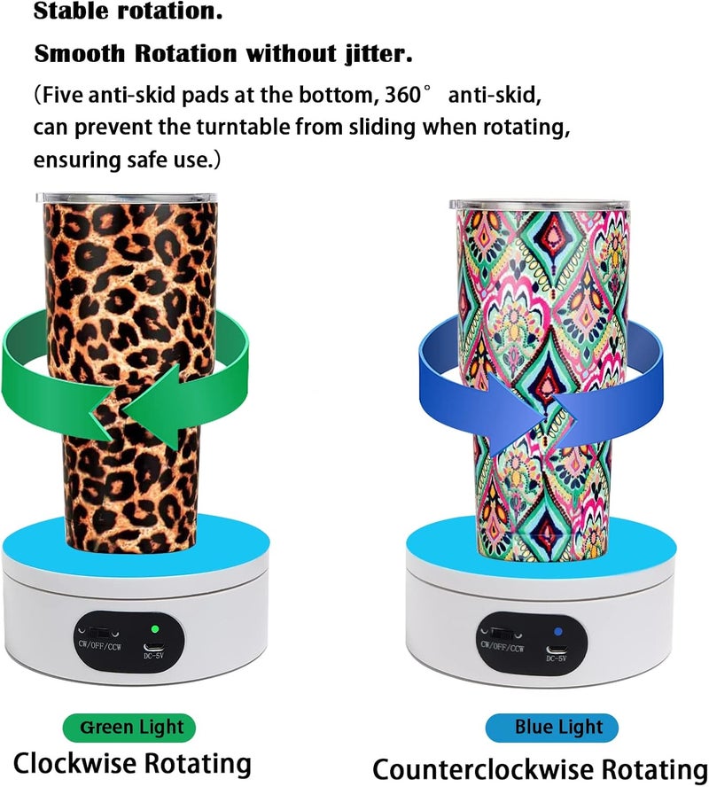YVV Turner Cup Rotating Display Stand for Epoxy Glitter Tumbler, 360 Degree Automatic Mute Rotating Turntable for Photography Products and Shows. Bling Bling Tumbler Making Supplies Spinner White USB - Image 3