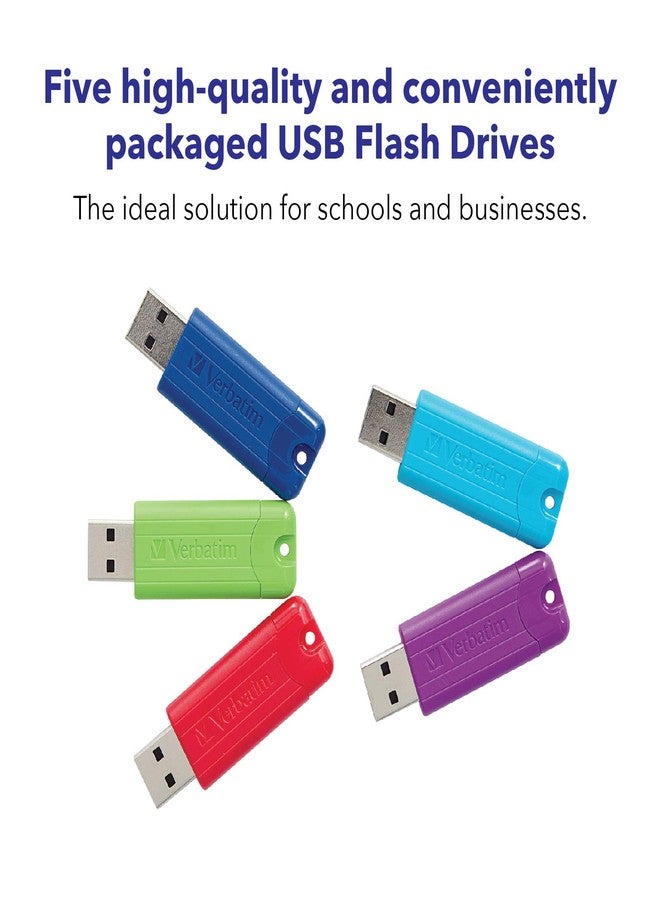 فيرباتيم محرك أقراص فلاش USB 3.0 قابل للسحب من فيرباتيم بسعة 64 جيجابايت بنمط الخطوط - عبوة من 5 قطع - متعدد الألوان (أخضر، أزرق، أحمر، بنفسجي، سماوي) - Image 2