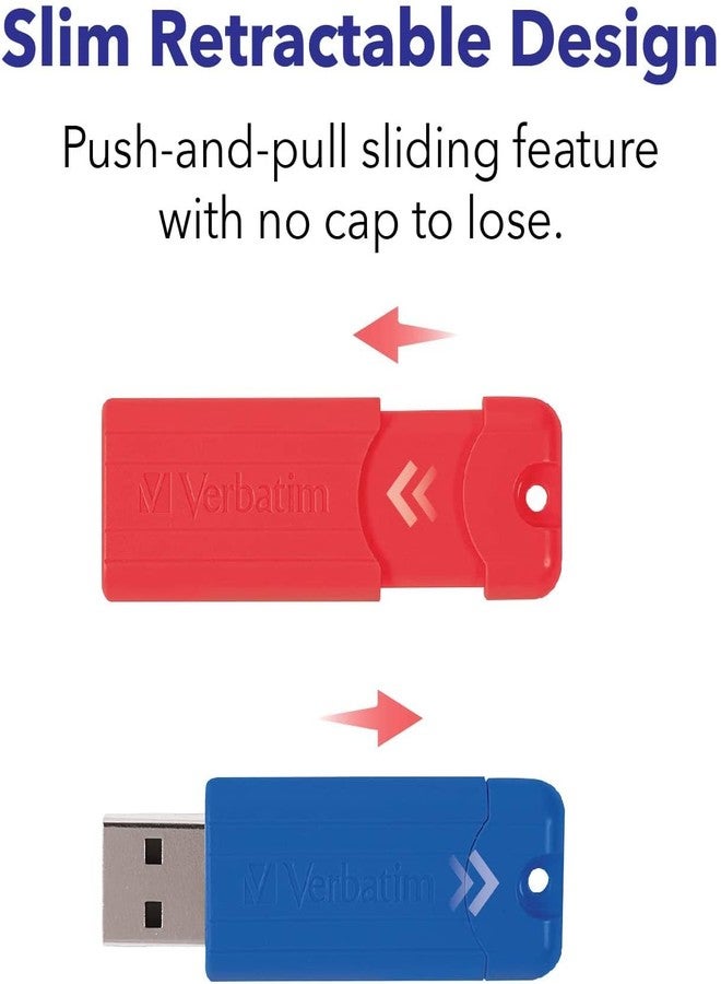 فيرباتيم محرك أقراص فلاش USB 3.0 قابل للسحب من فيرباتيم بسعة 64 جيجابايت بنمط الخطوط - عبوة من 5 قطع - متعدد الألوان (أخضر، أزرق، أحمر، بنفسجي، سماوي) - Image 5
